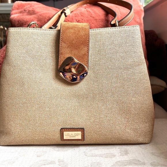 Luella Grey London Beige Shoulder/Crossbody Tote Satchel w/ gold accent NWOT - Picture 1 of 8